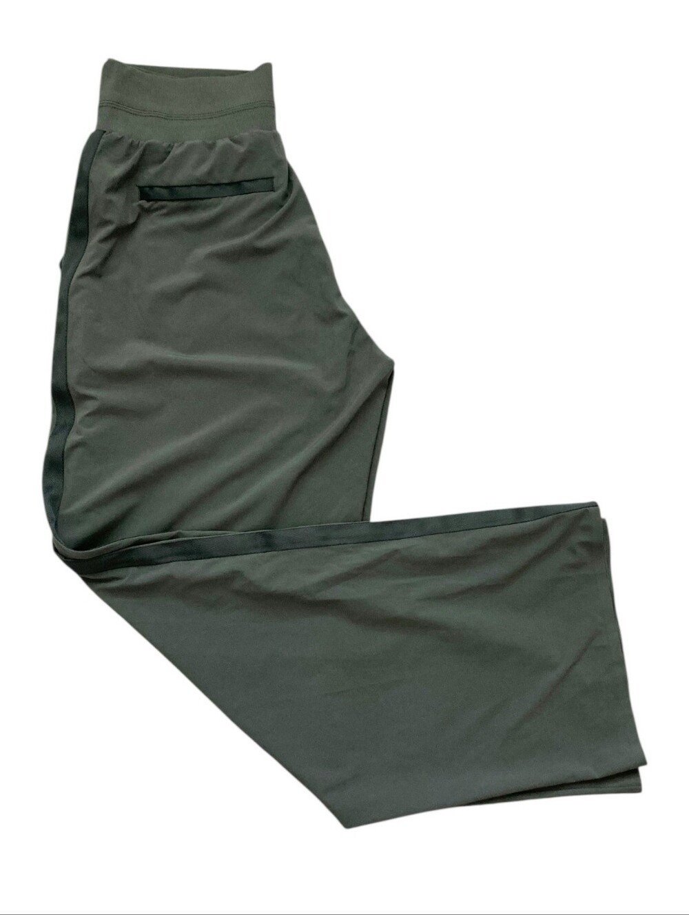 Athleta Nolita Wide Leg Pants 12 Tuxedo Stripe Olive Green Lightweight Trousers - Picture 10 of 12